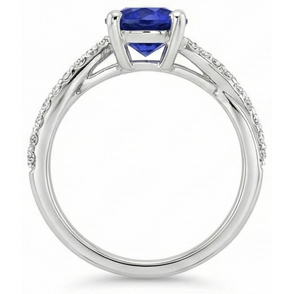 Anello da donna 3 carati Oval Ceylon zaffiro e diamanti pietre preziose in oro bianco 14K