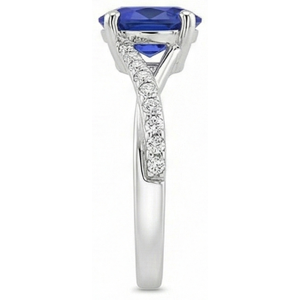 Anello da donna 3 carati Oval Ceylon zaffiro e diamanti pietre preziose in oro bianco 14K