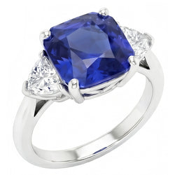 Anello da donna 3 pietre con zaffiro Asscher Ceylon e diamanti 4.50 carati