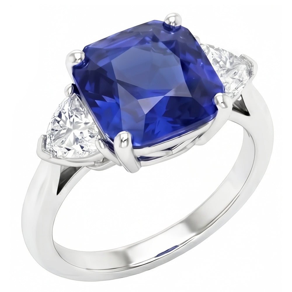 Anello da donna 3 pietre con zaffiro Asscher Ceylon e diamanti 4.50 carati