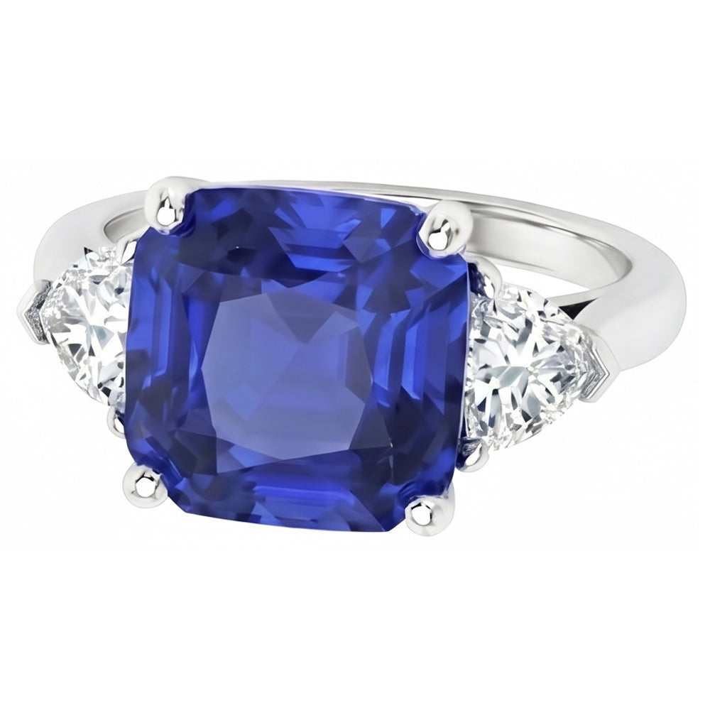Anello da donna 3 pietre con zaffiro Asscher Ceylon e diamanti 4.50 carati