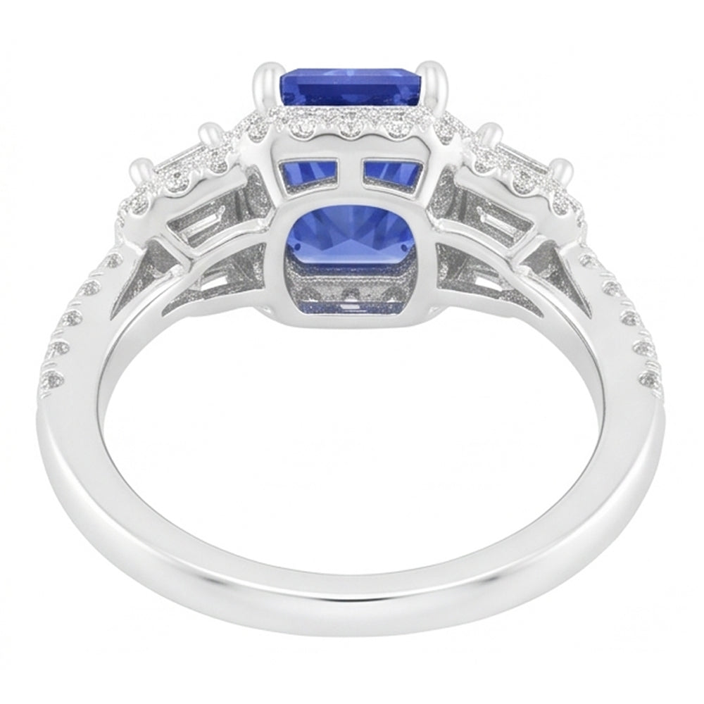 Anello da donna Halo Round Emerald Diamonds Zaffiro blu naturale 3 carati