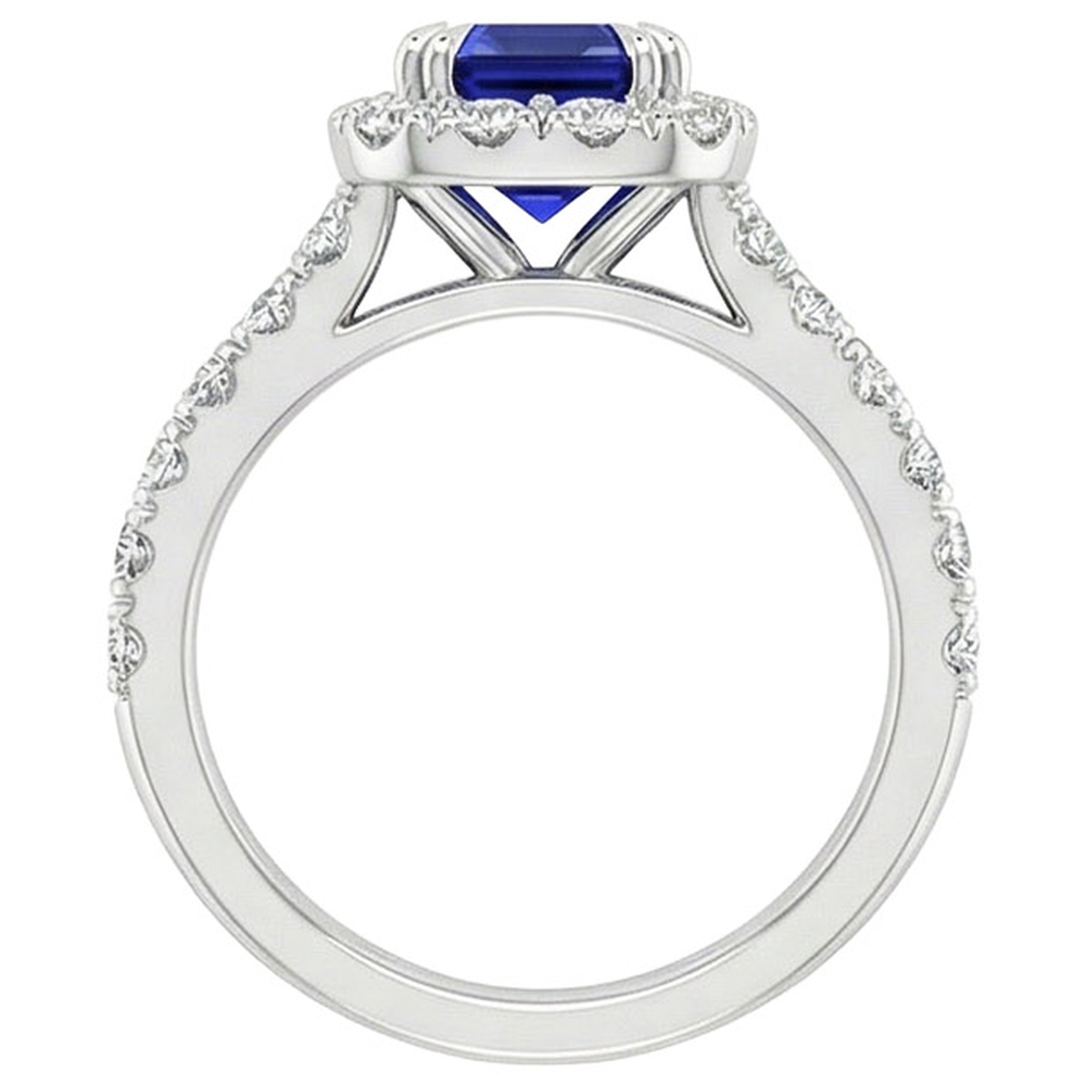 Anello da donna Halo Smeraldo Zaffiro dello Sri Lanka e diamante 5 carati