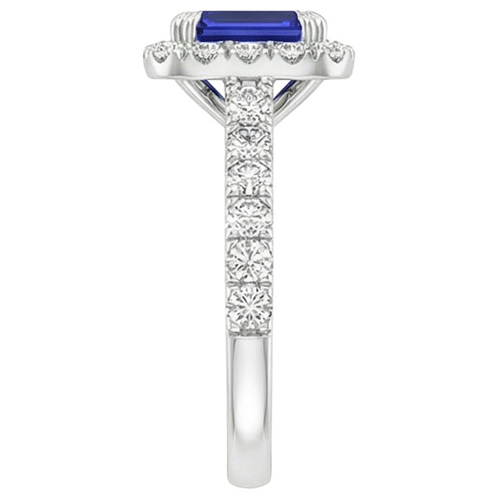 Anello da donna Halo Smeraldo Zaffiro dello Sri Lanka e diamante 5 carati