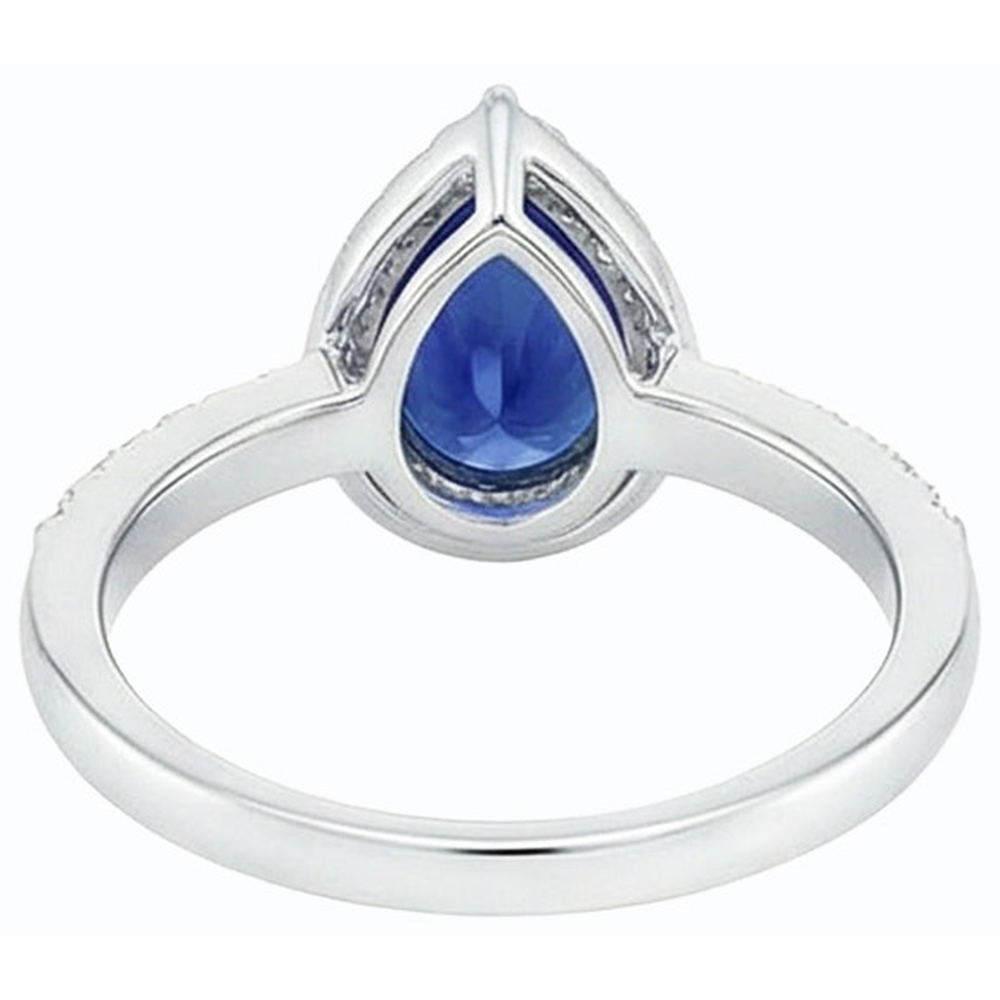 Anello da donna Halo con gemme di pera zaffiro blu 4 carati e diamanti