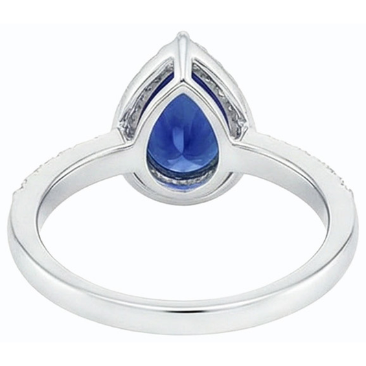 Anello da donna Halo con gemme di pera zaffiro blu 4 carati e diamanti