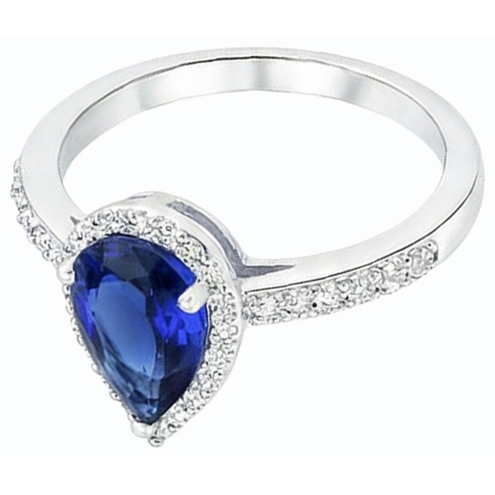 Anello da donna Halo con gemme di pera zaffiro blu 4 carati e diamanti