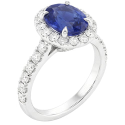 Anello da donna Halo con zaffiro dello Sri Lanka e pavé di diamanti 5.50 carati