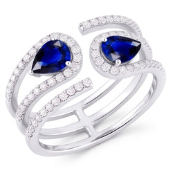 Anello da donna Toi et Moi Pear con zaffiro blu e diamante da 3,50 carati con Oro Bianco 14K