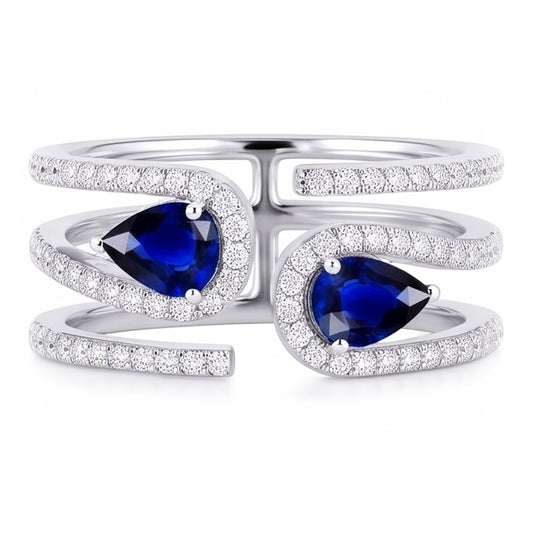 Anello da donna Toi et Moi Pear con zaffiro blu e diamante da 3,50 carati con Oro Bianco 14K