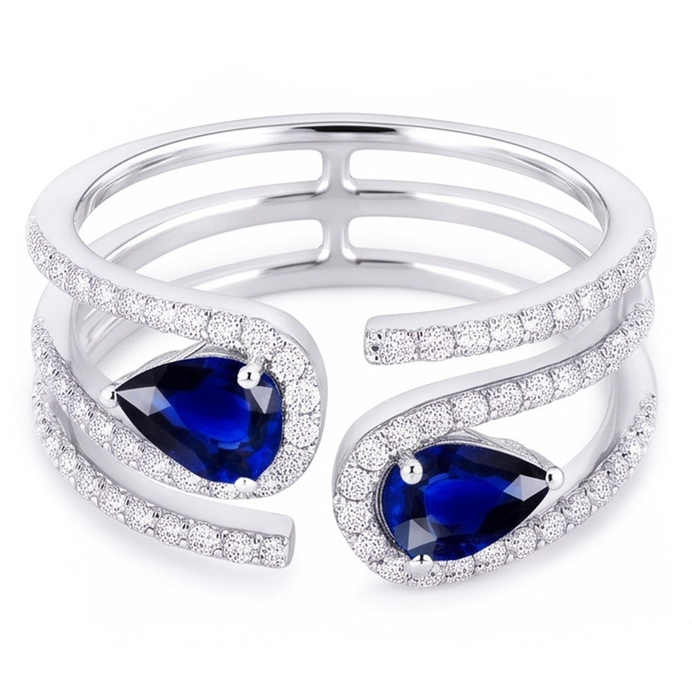 Anello da donna Toi et Moi Pear con zaffiro blu e diamante da 3,50 carati con Oro Bianco 14K