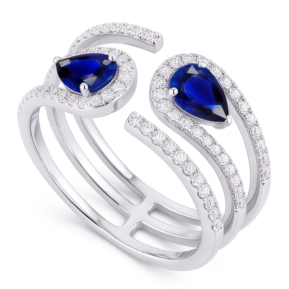 Anello da donna Toi et Moi Pear con zaffiro blu e diamante da 3,50 carati con Oro Bianco 14K