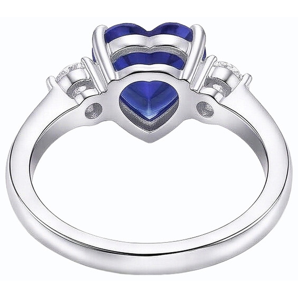 Anello da donna con 3 pietre cuore zaffiro di Ceylon e diamanti rotondi 2.50 carati
