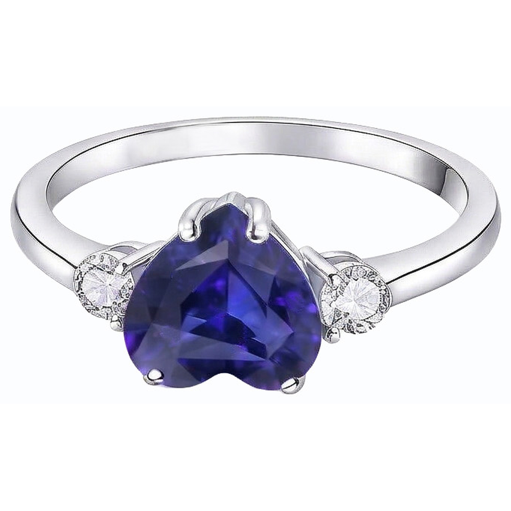 Anello da donna con 3 pietre cuore zaffiro di Ceylon e diamanti rotondi 2.50 carati