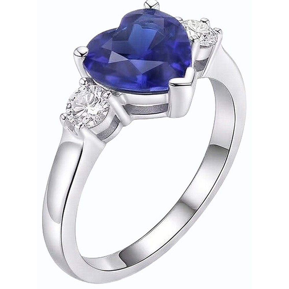 Anello da donna con 3 pietre cuore zaffiro di Ceylon e diamanti rotondi 2.50 carati