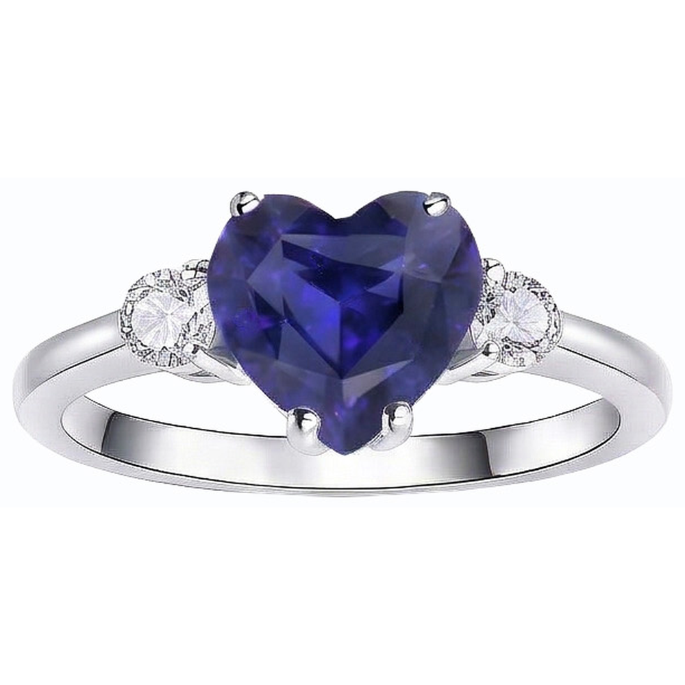 Anello da donna con 3 pietre cuore zaffiro di Ceylon e diamanti rotondi 2.50 carati