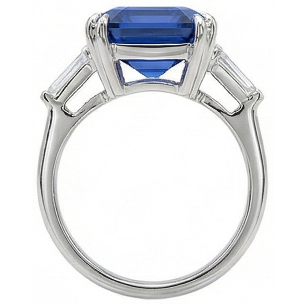 Anello da donna con 3 pietre di smeraldo e zaffiro naturale e diamanti 4.50 carati