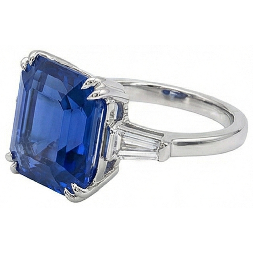 Anello da donna con 3 pietre di smeraldo e zaffiro naturale e diamanti 4.50 carati