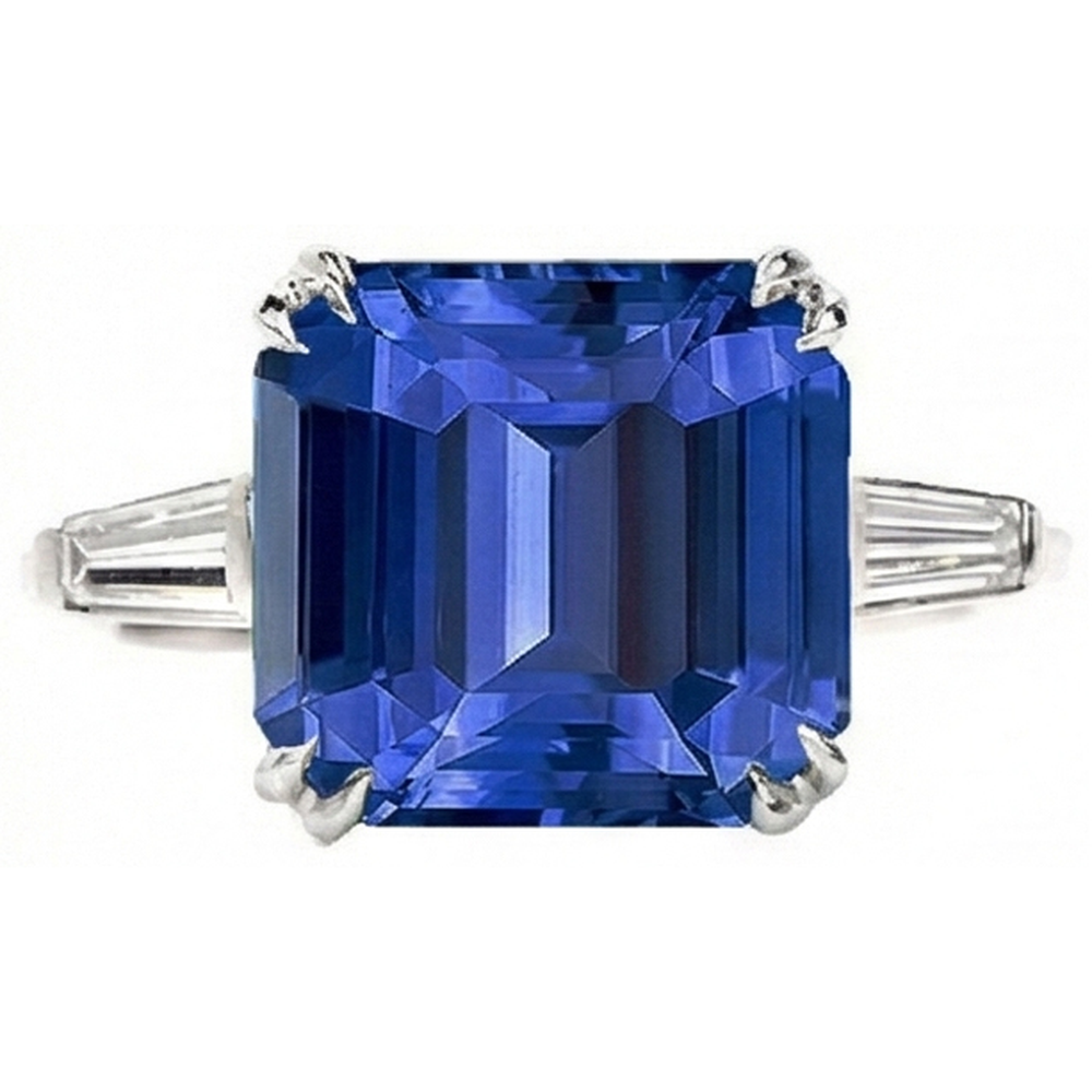 Anello da donna con 3 pietre di smeraldo e zaffiro naturale e diamanti 4.50 carati