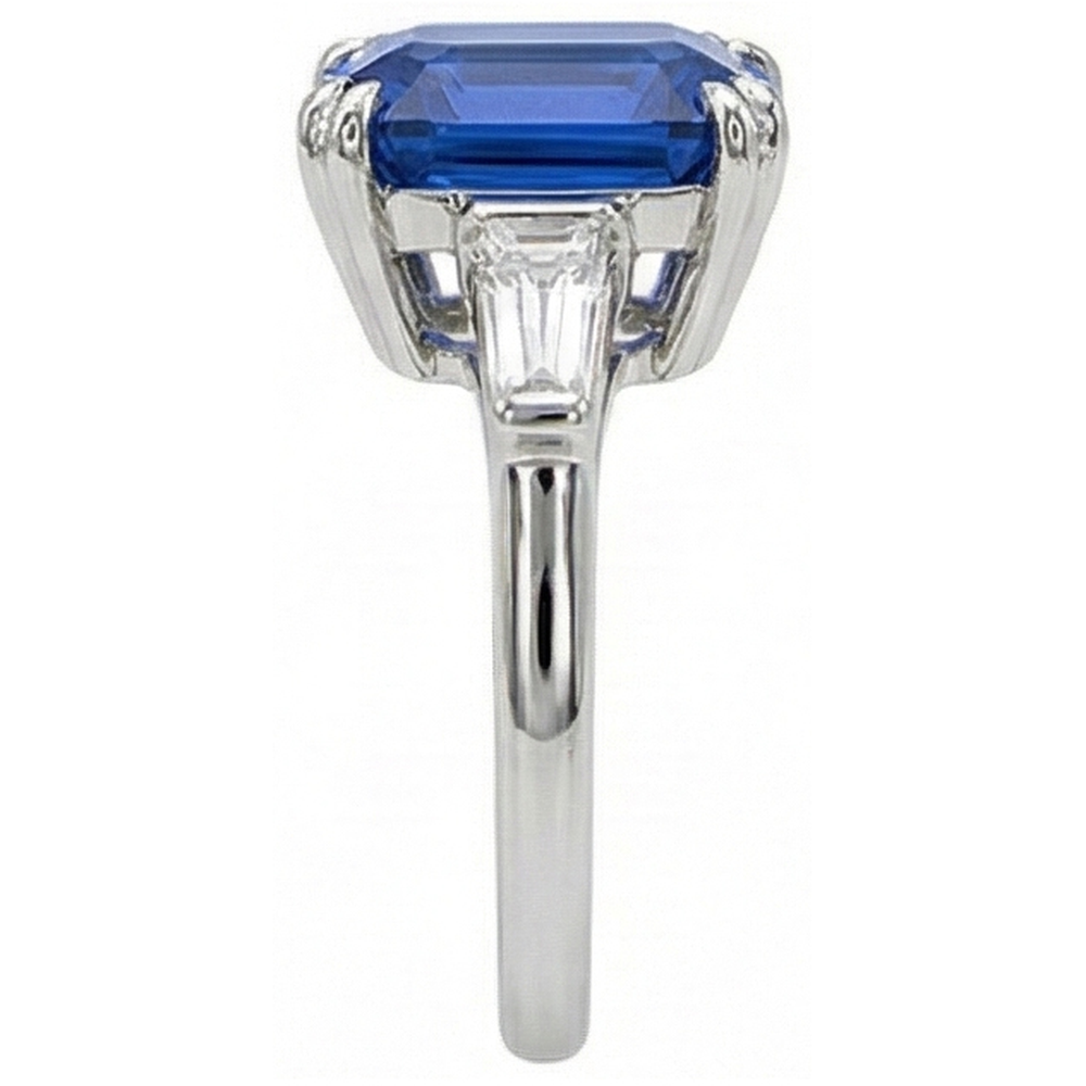 Anello da donna con 3 pietre di smeraldo e zaffiro naturale e diamanti 4.50 carati