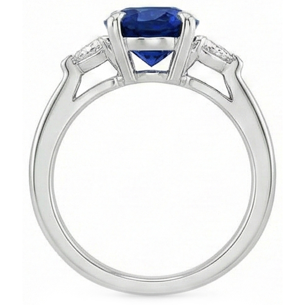 Anello da donna con 3 pietre ovale blu zaffiro e diamante taglio trilioni 3 carati