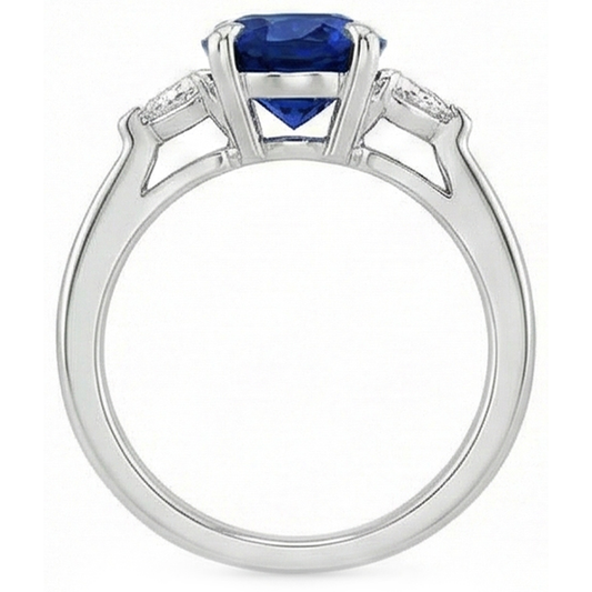 Anello da donna con 3 pietre ovale blu zaffiro e diamante taglio trilioni 3 carati
