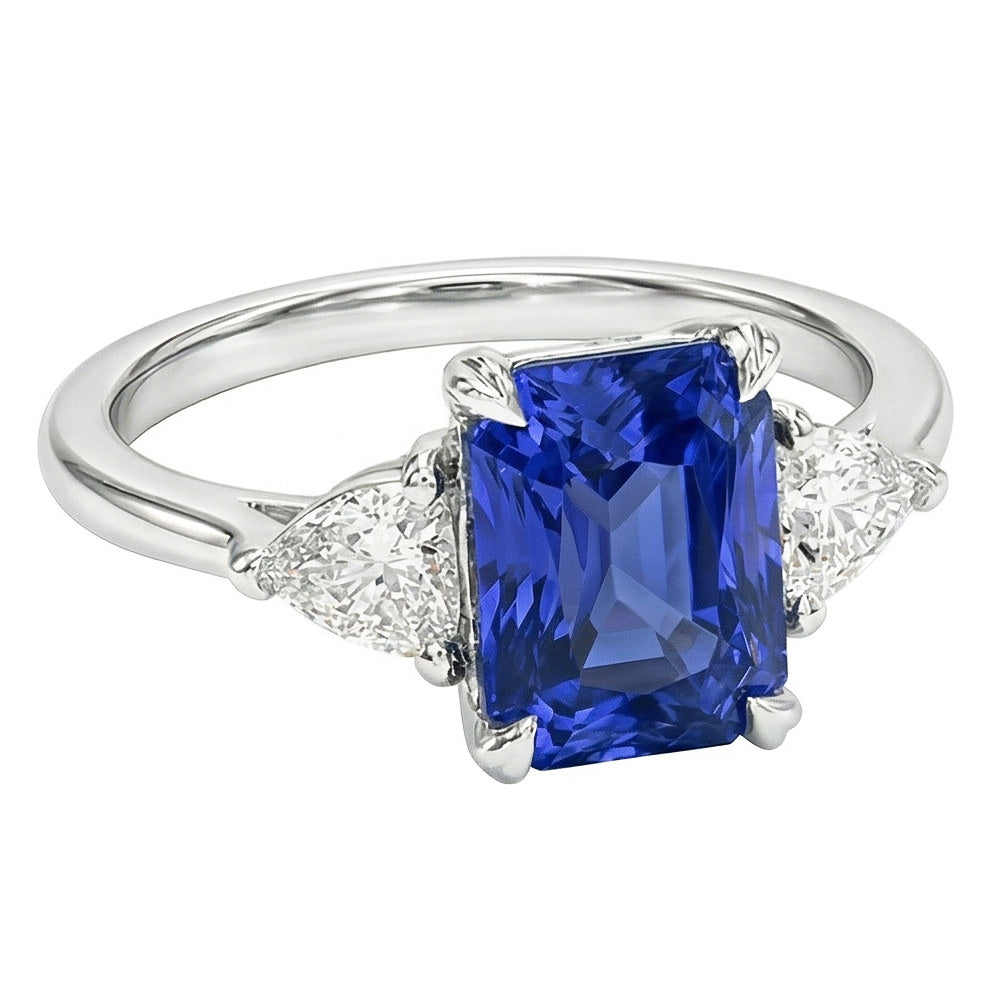 Anello da donna con 3 zaffiri radianti e trilioni di diamanti 2.25 carati
