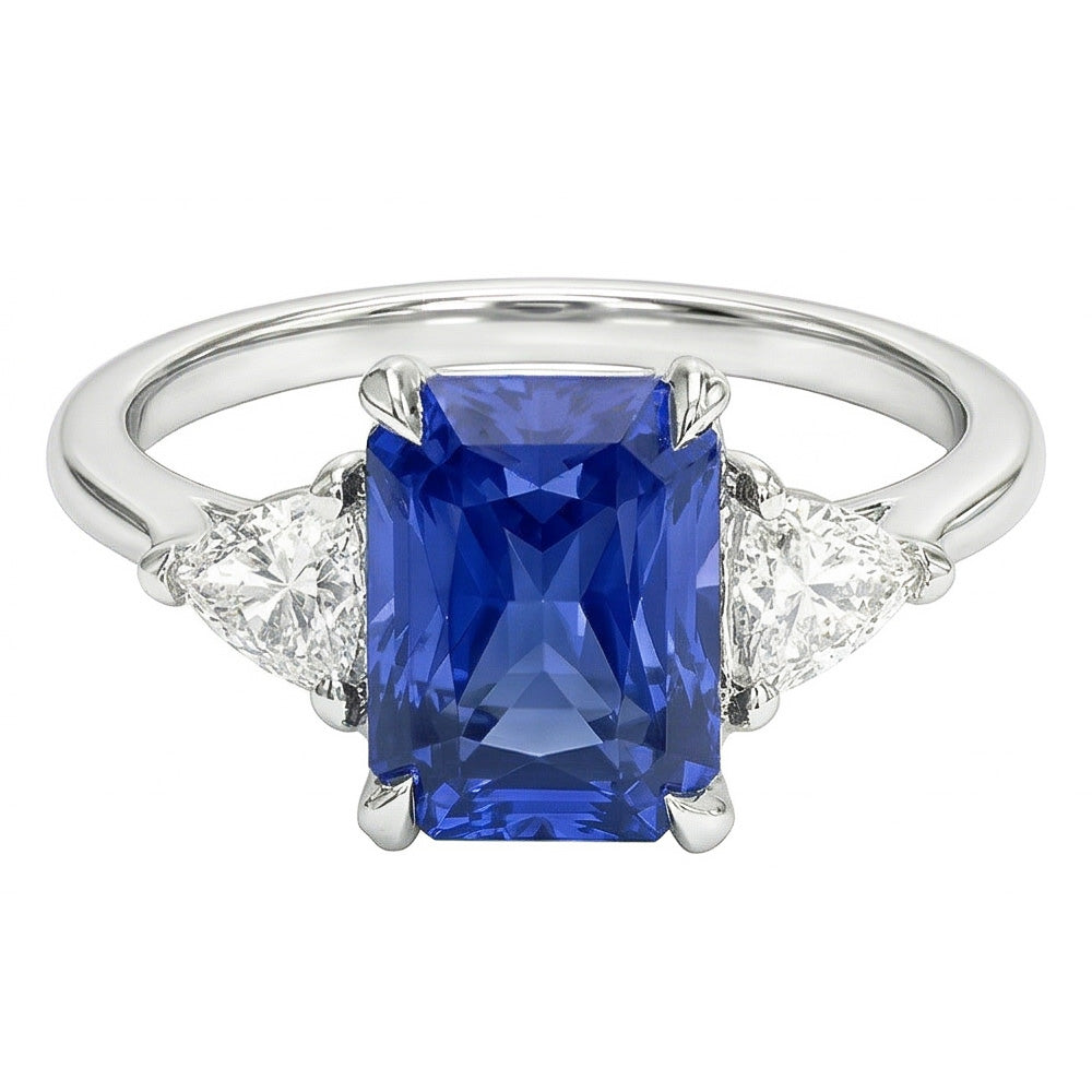 Anello da donna con 3 zaffiri radianti e trilioni di diamanti 2.25 carati