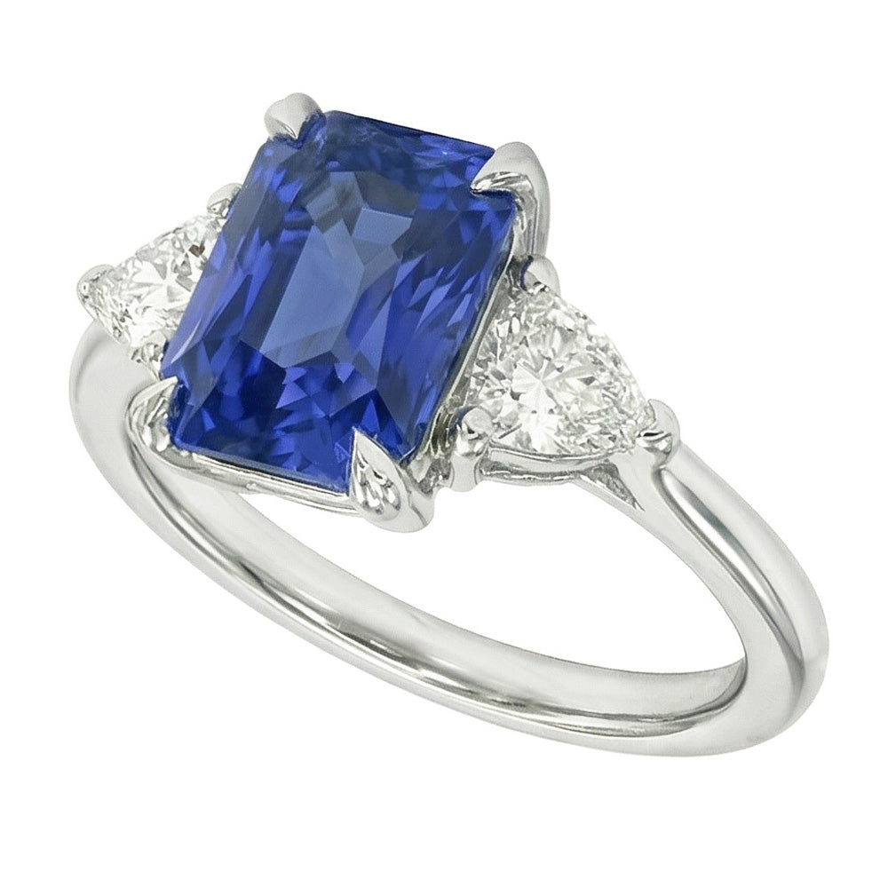 Anello da donna con 3 zaffiri radianti e trilioni di diamanti 2.25 carati
