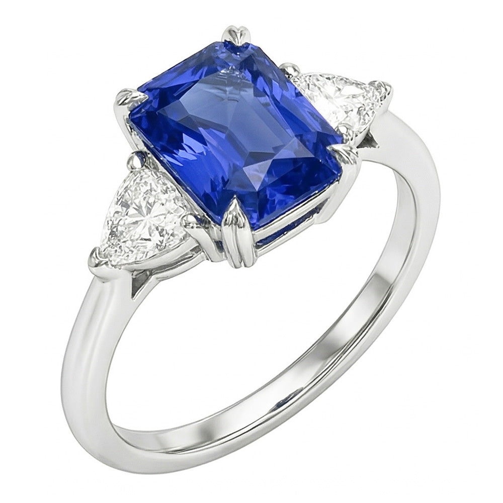 Anello da donna con 3 zaffiri radianti e trilioni di diamanti 2.25 carati