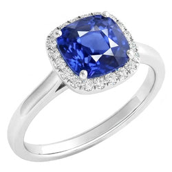 Anello da donna con anello di diamanti. cuscino. zaffiro di Ceylon. 4 carati