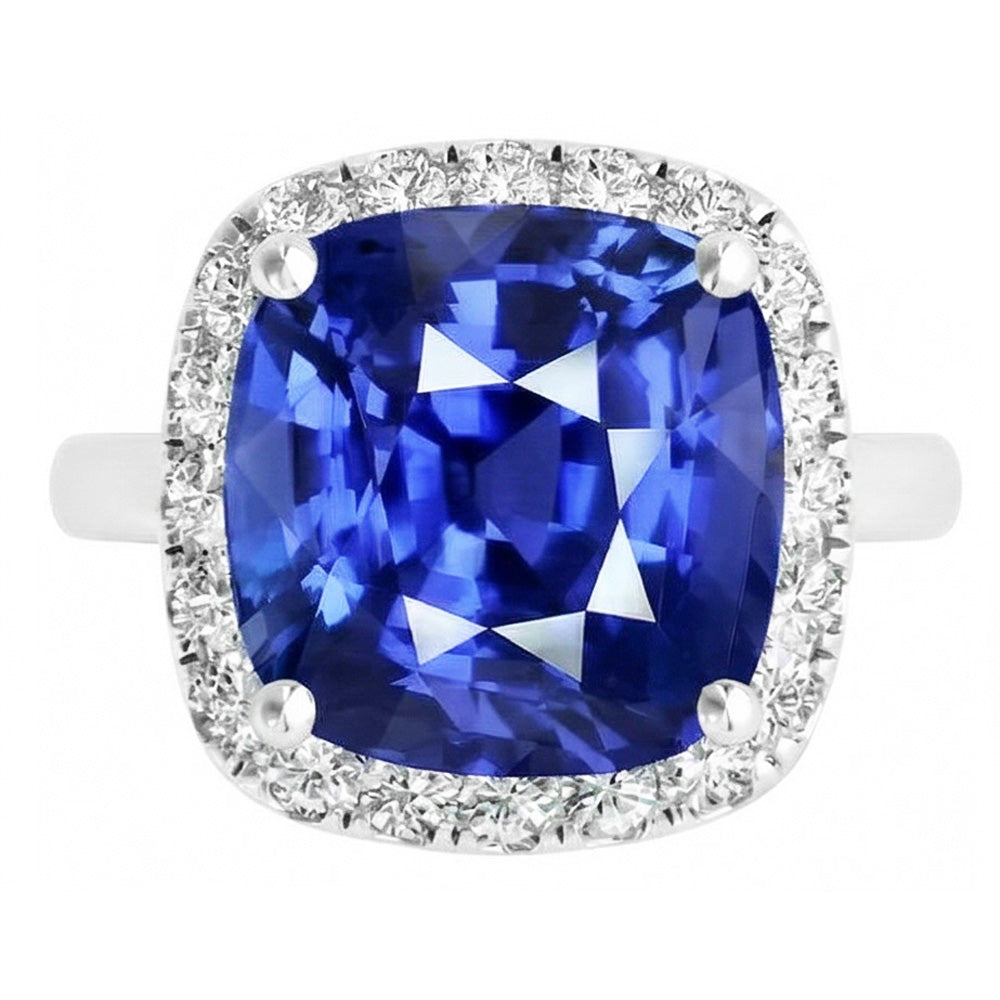 Anello da donna con anello di diamanti. cuscino. zaffiro di Ceylon. 4 carati