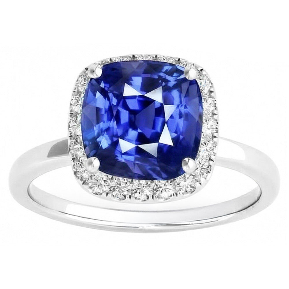 Anello da donna con anello di diamanti. cuscino. zaffiro di Ceylon. 4 carati