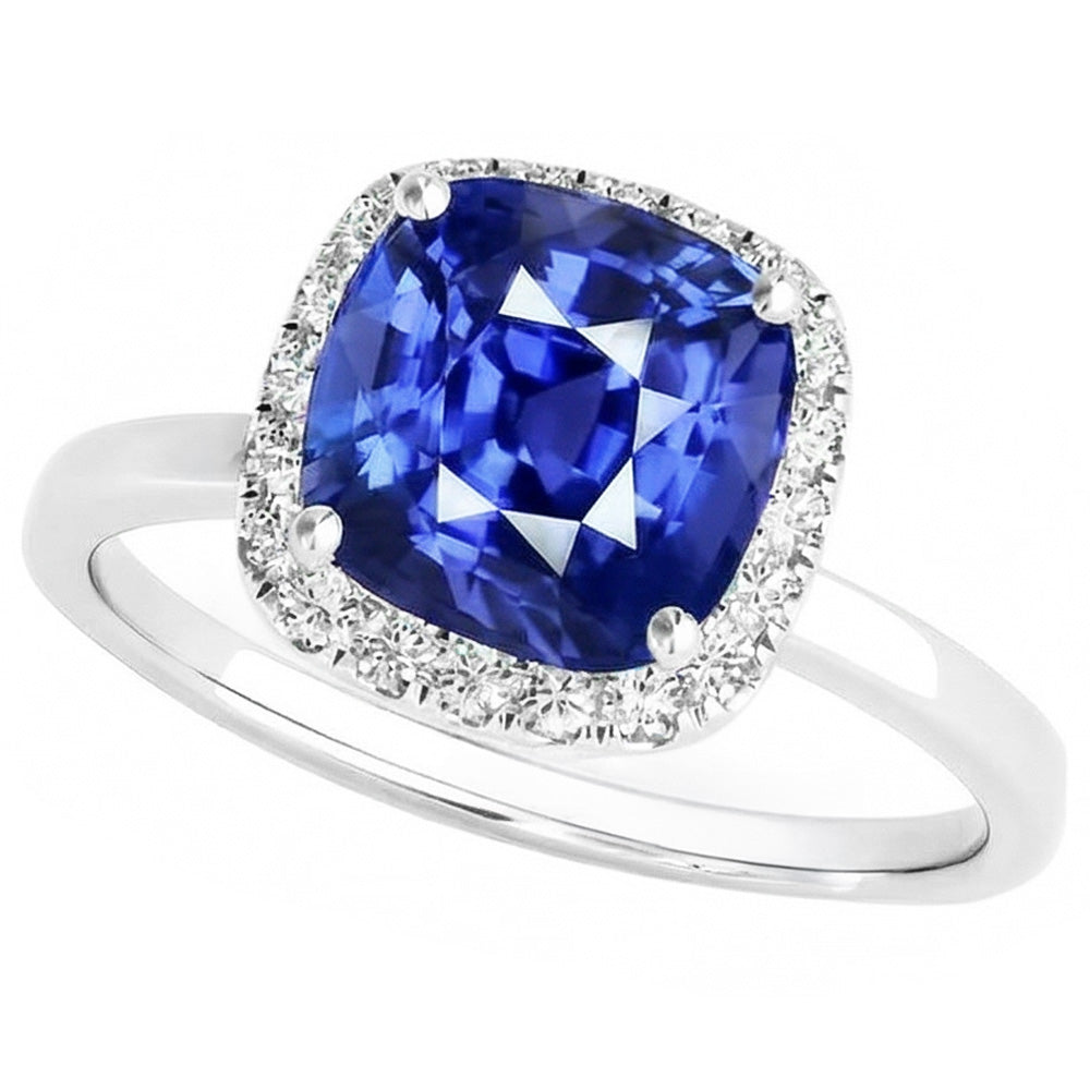 Anello da donna con anello di diamanti. cuscino. zaffiro di Ceylon. 4 carati