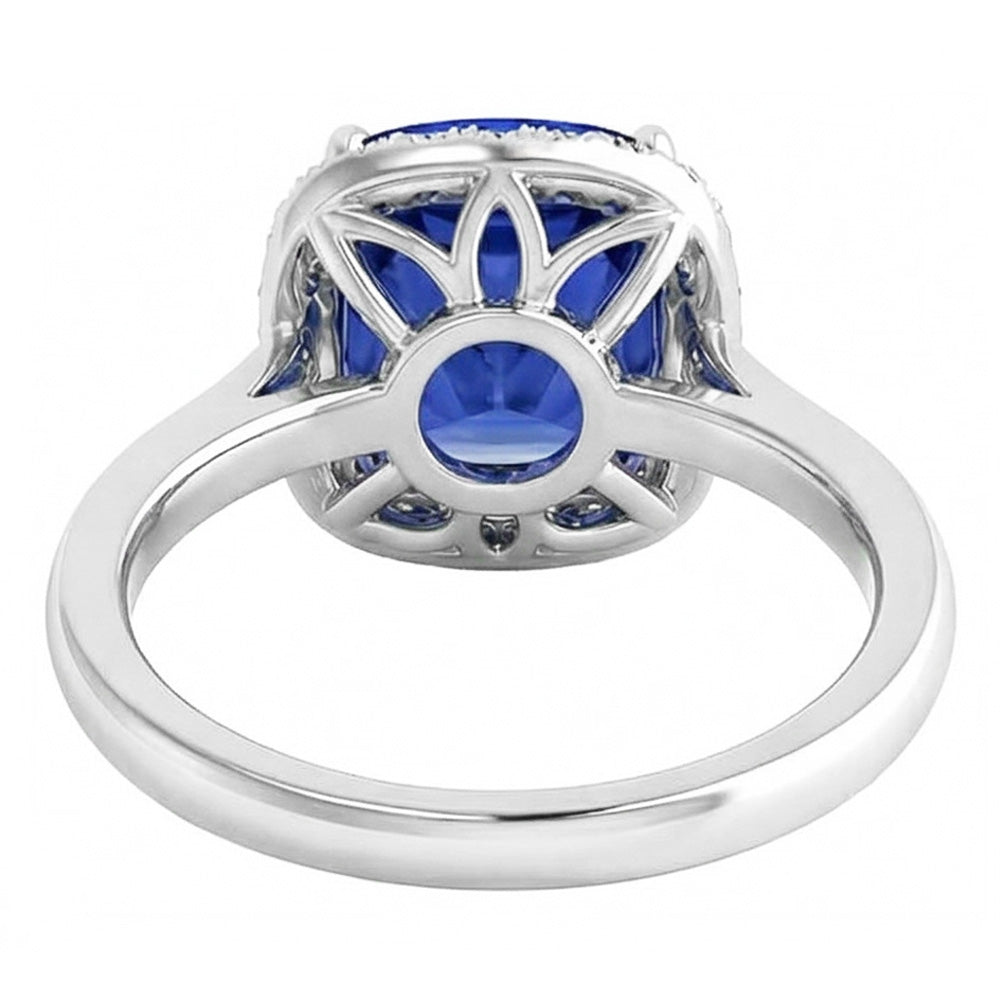Anello da donna con anello di diamanti. cuscino. zaffiro di Ceylon. 4 carati