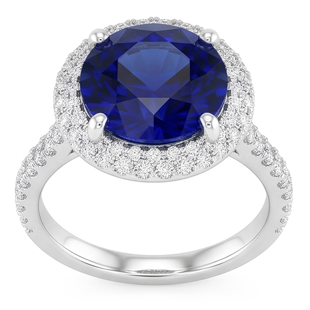 Anello da donna con diamante Halo. gioielli in oro con zaffiro blu profondo 4.50 carati