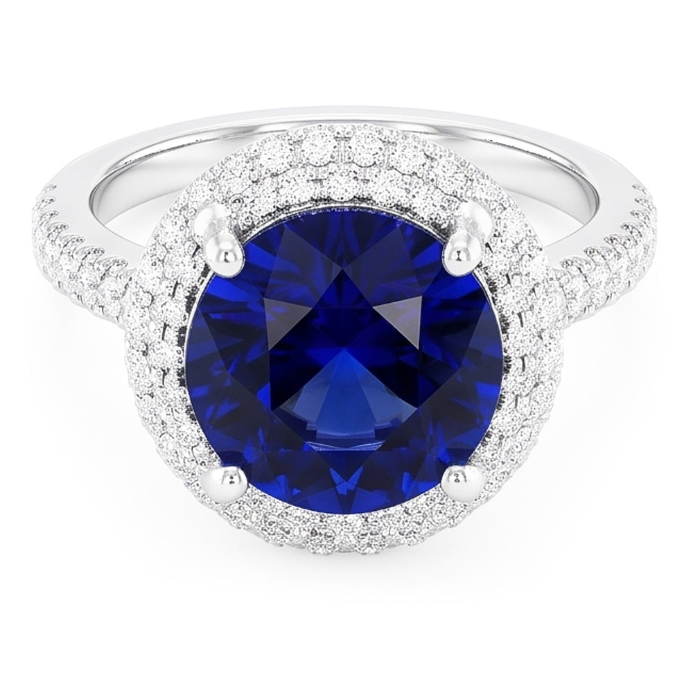 Anello da donna con diamante Halo. gioielli in oro con zaffiro blu profondo 4.50 carati