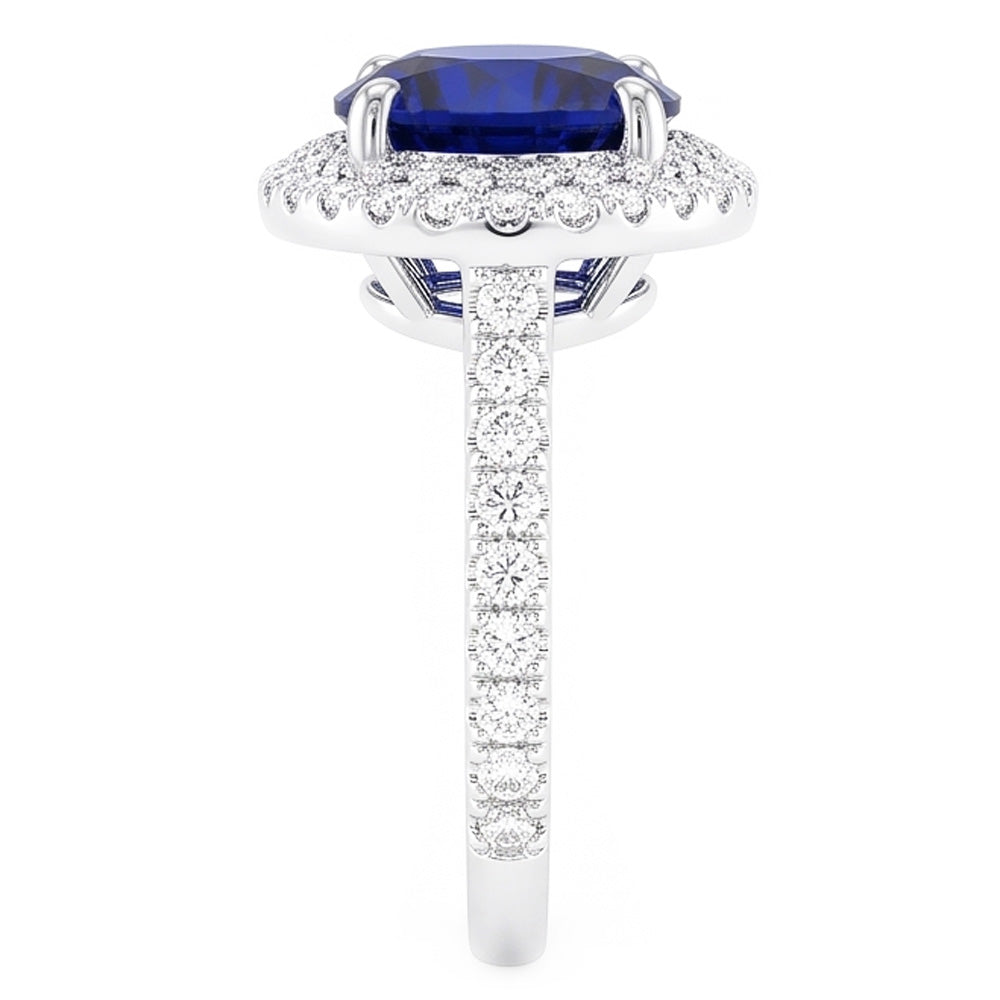 Anello da donna con diamante Halo. gioielli in oro con zaffiro blu profondo 4.50 carati