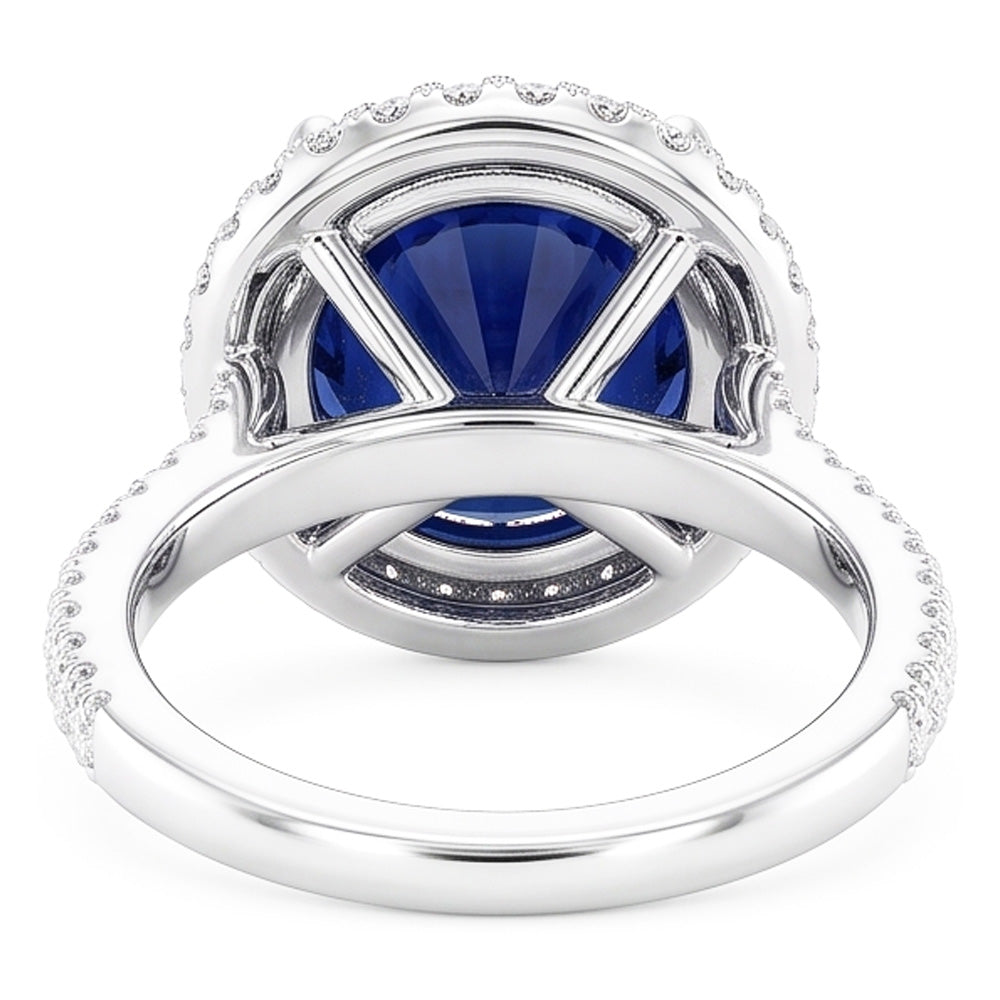 Anello da donna con diamante Halo. gioielli in oro con zaffiro blu profondo 4.50 carati