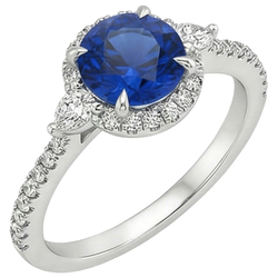 Anello da donna con diamante a pera e zaffiro rotondo di Ceylon 3 carati