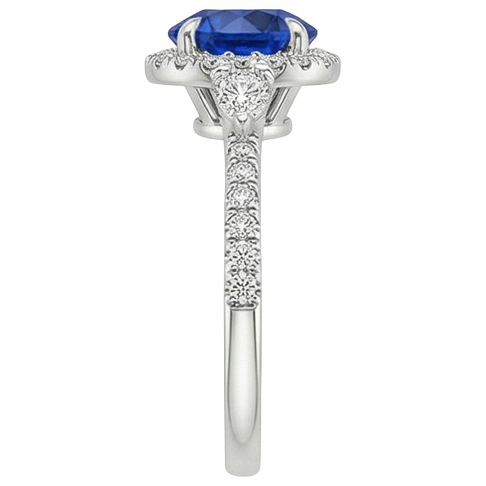 Anello da donna con diamante a pera e zaffiro rotondo di Ceylon 3 carati