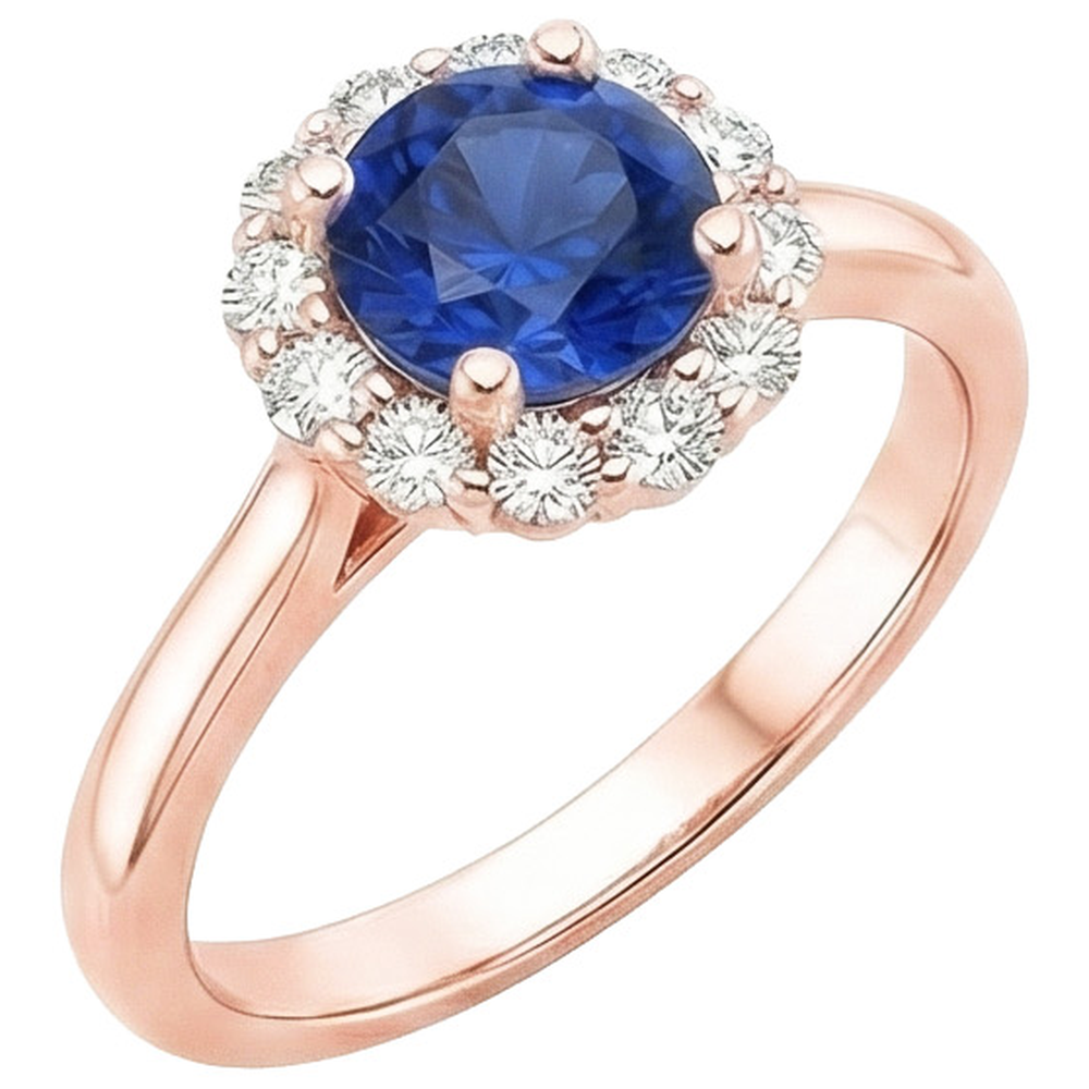 Anello da donna con diamante aureo stile fiore zaffiro blu 3 carati oro rosa