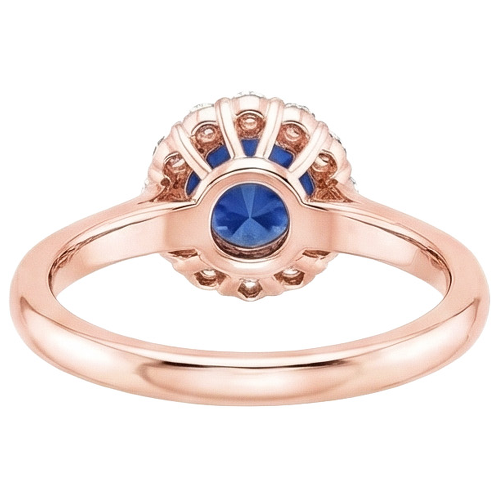 Anello da donna con diamante aureo stile fiore zaffiro blu 3 carati oro rosa