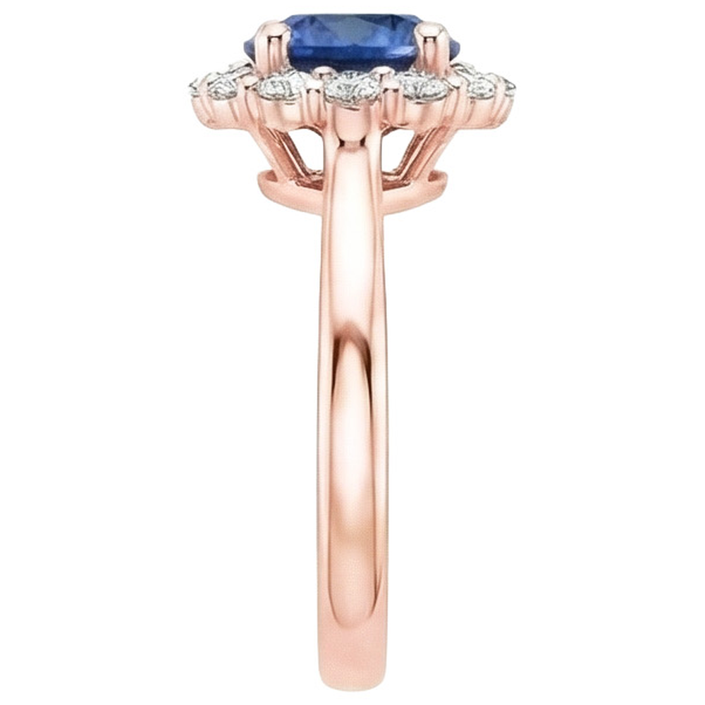 Anello da donna con diamante aureo stile fiore zaffiro blu 3 carati oro rosa