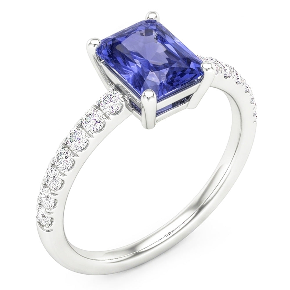 Anello da donna con diamante con zaffiro blu radiante gioielli in pietra preziosa 3 carati