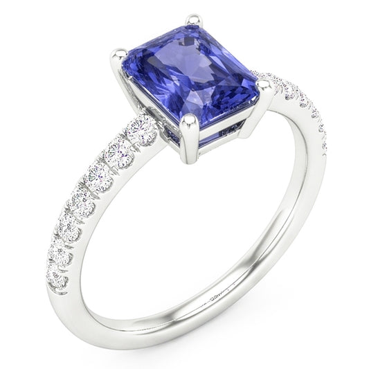 Anello da donna con diamante con zaffiro blu radiante gioielli in pietra preziosa 3 carati
