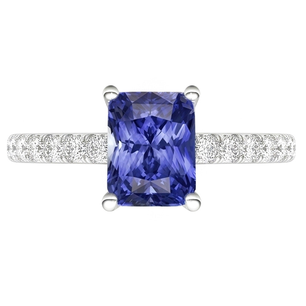 Anello da donna con diamante con zaffiro blu radiante gioielli in pietra preziosa 3 carati