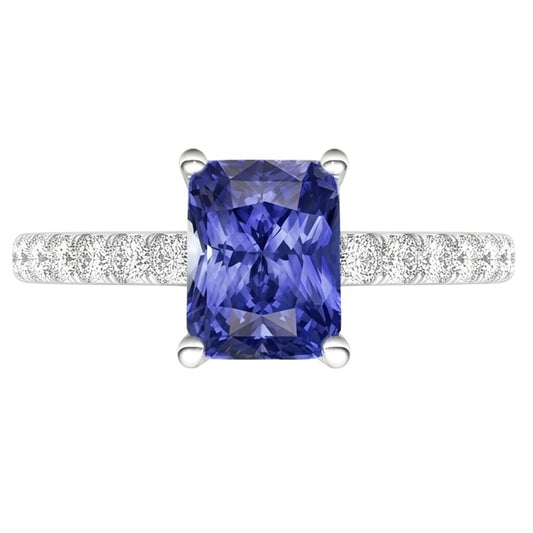 Anello da donna con diamante con zaffiro blu radiante gioielli in pietra preziosa 3 carati