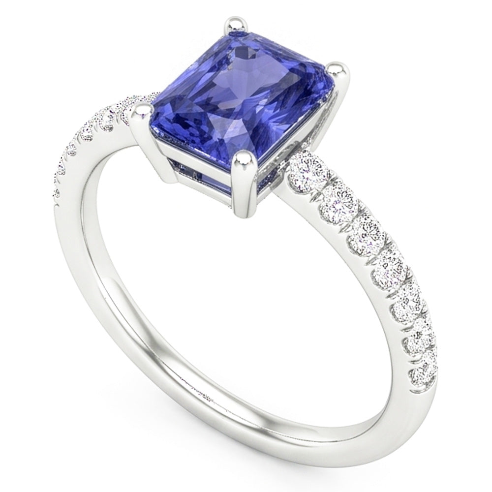 Anello da donna con diamante con zaffiro blu radiante gioielli in pietra preziosa 3 carati