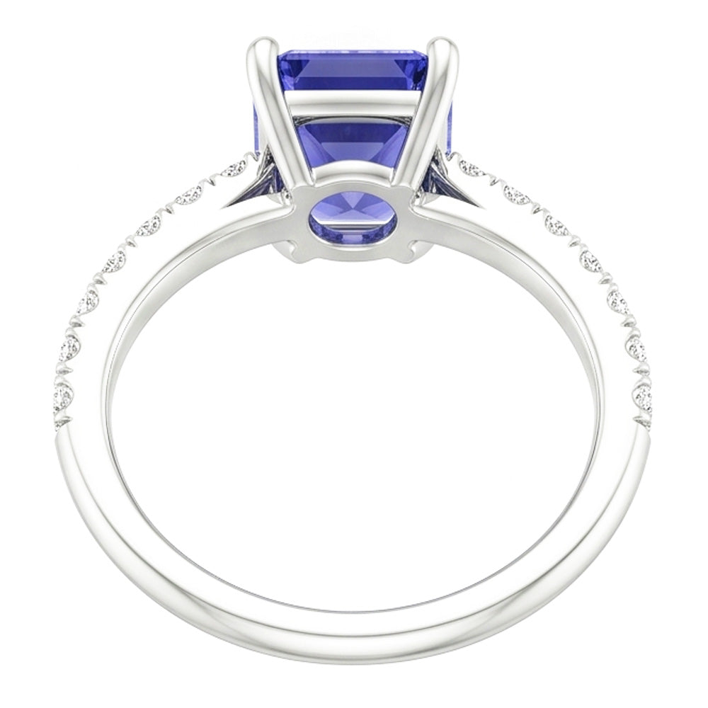 Anello da donna con diamante con zaffiro blu radiante gioielli in pietra preziosa 3 carati